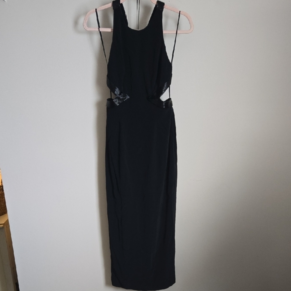 Vintage Cache Women's Size 4 Black Sleeveless Maxi Prom Cutout Sequin Dress